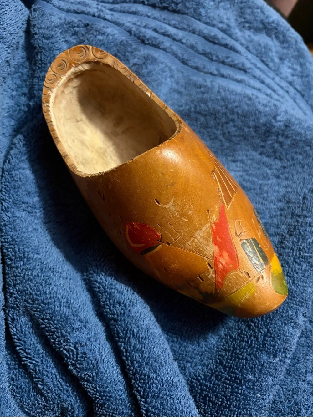 Hand-Painted Wooden Clog with Folk Design
